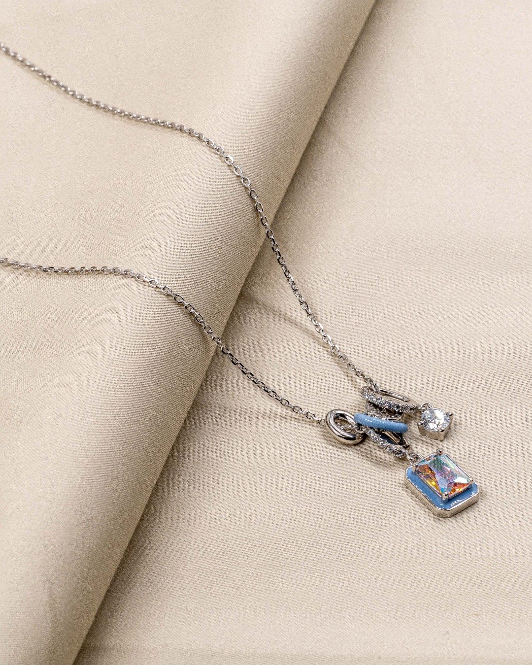 Emerald Link Halo Pendant Necklace Set – 925 Sterling Silver