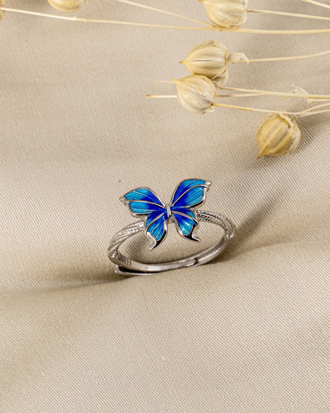 Blue Butterfly Enamel Ring – 925 Sterling Silver