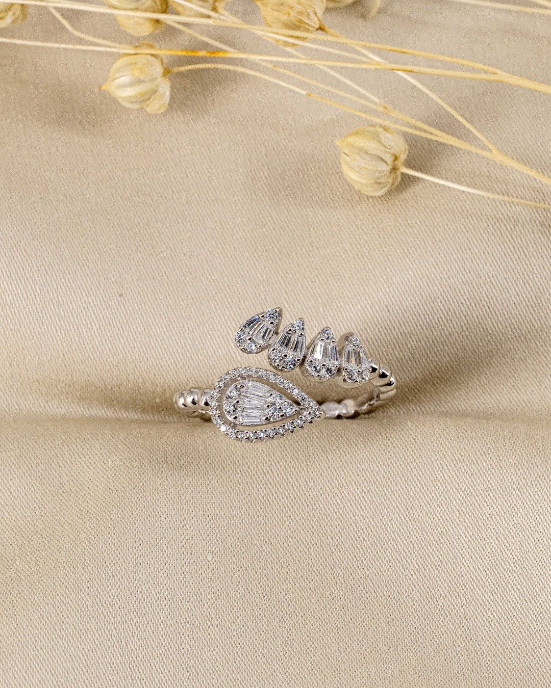Dual Teardrop Sparkle Adjustable Ring – 925 Sterling Silver