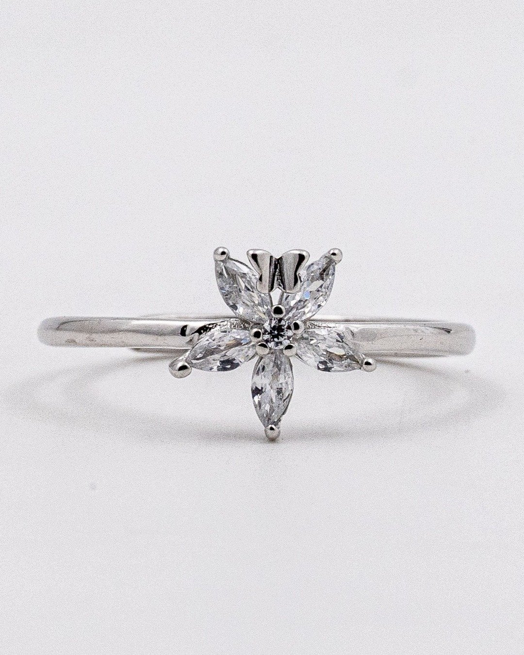 Floral Spark Marquise Ring – 925 Sterling Silver