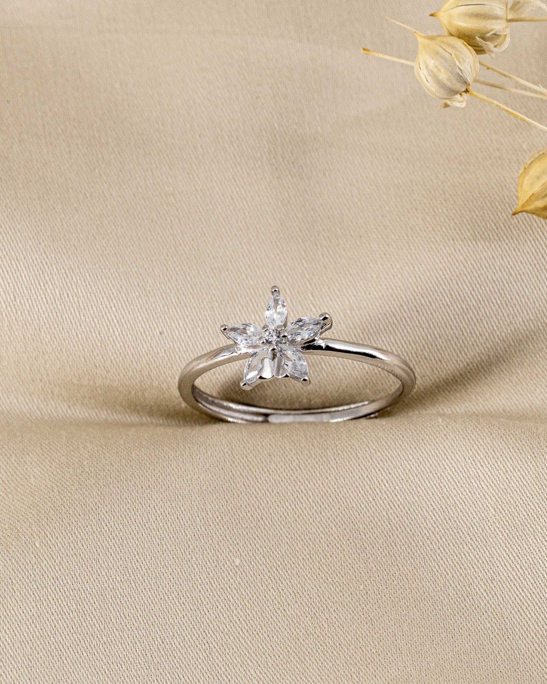 Floral Spark Marquise Ring – 925 Sterling Silver