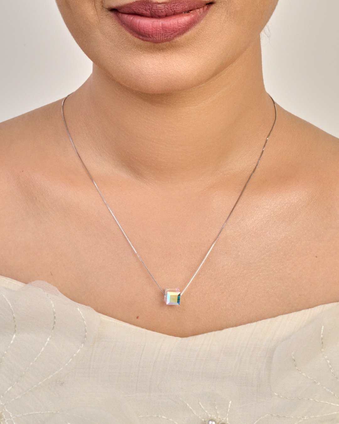 Prism Cube Minimal Pendant Necklace – 925 Sterling Silver — view 3