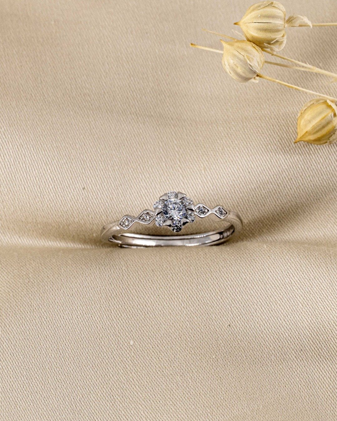 Floral Halo Spark Adjustable Ring – 925 Sterling Silver