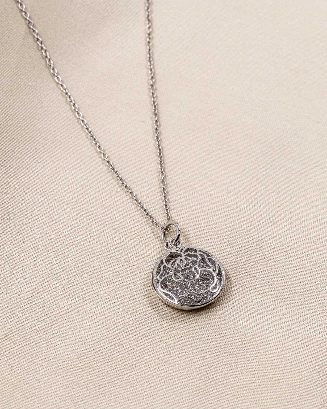 Dual Charm Floral Disc Pendant Necklace – 925 Sterling Silver — view 5