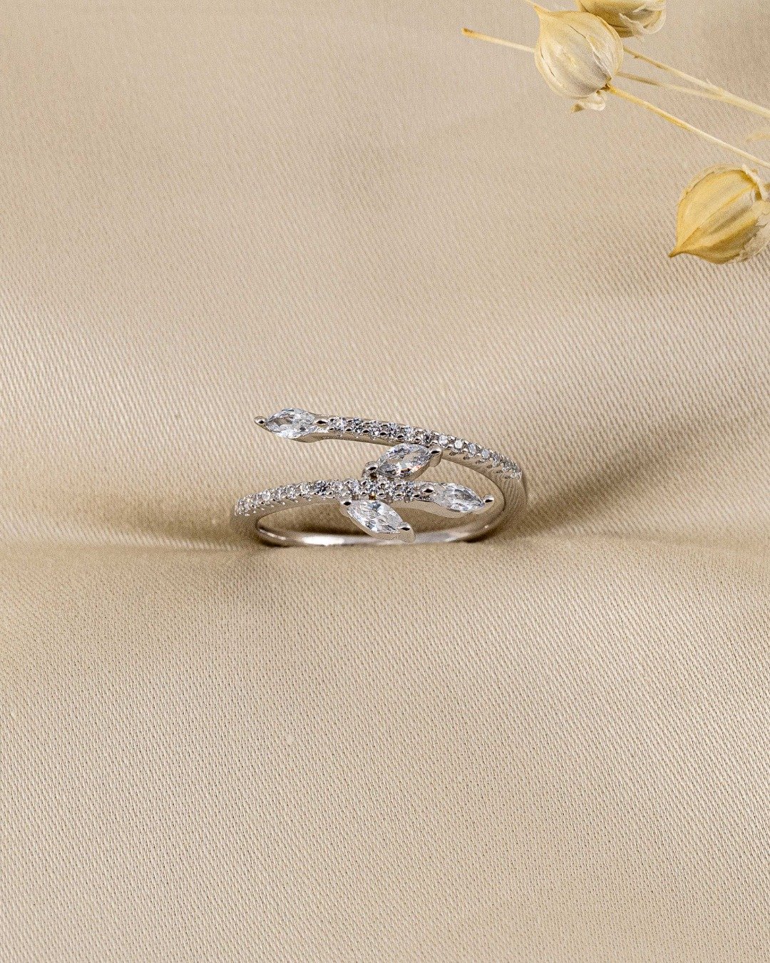 Delicate Leaf Wrap Adjustable Ring – 925 Sterling Silver