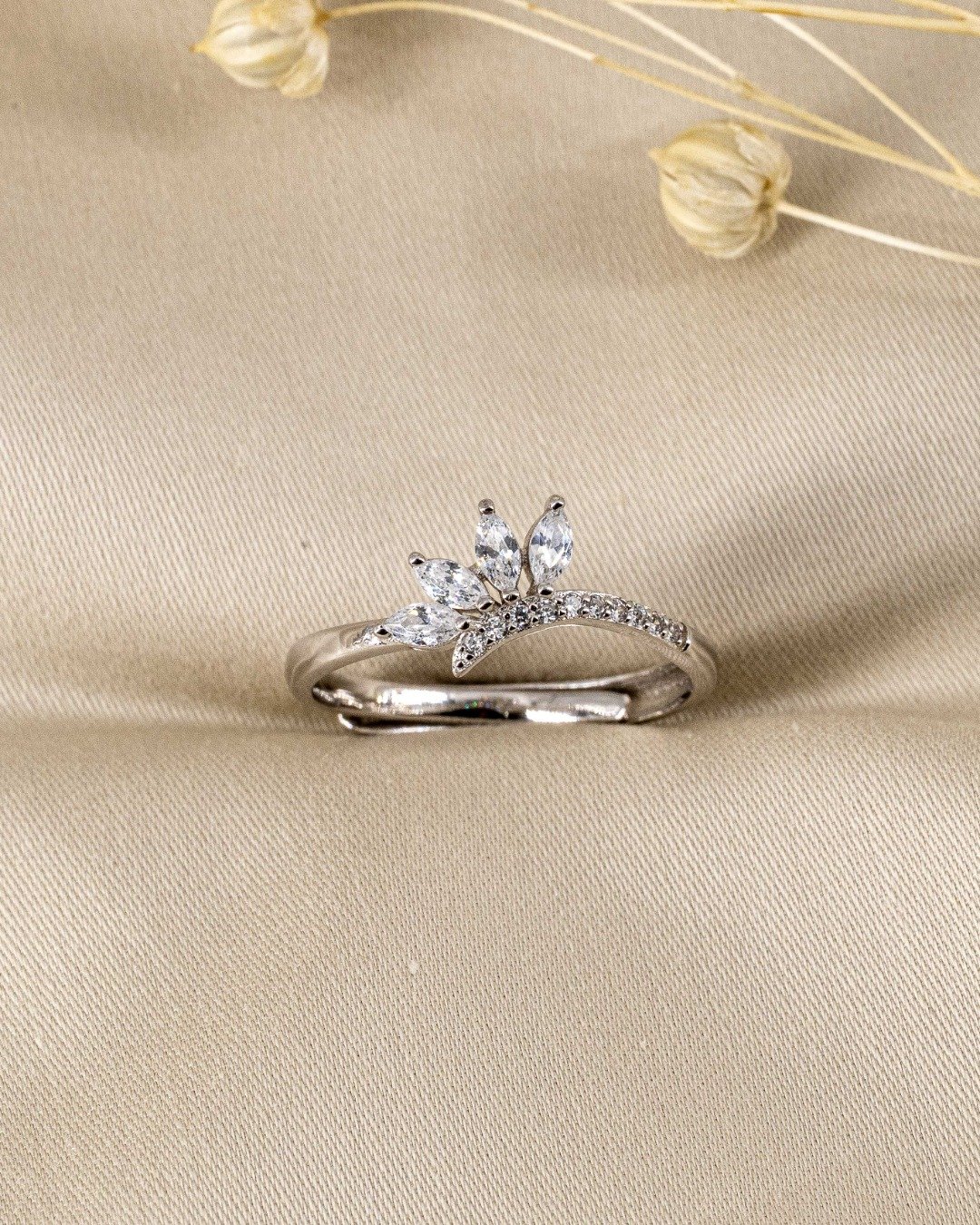 Marquise Crown Spark Adjustable Ring – 925 Sterling Silver