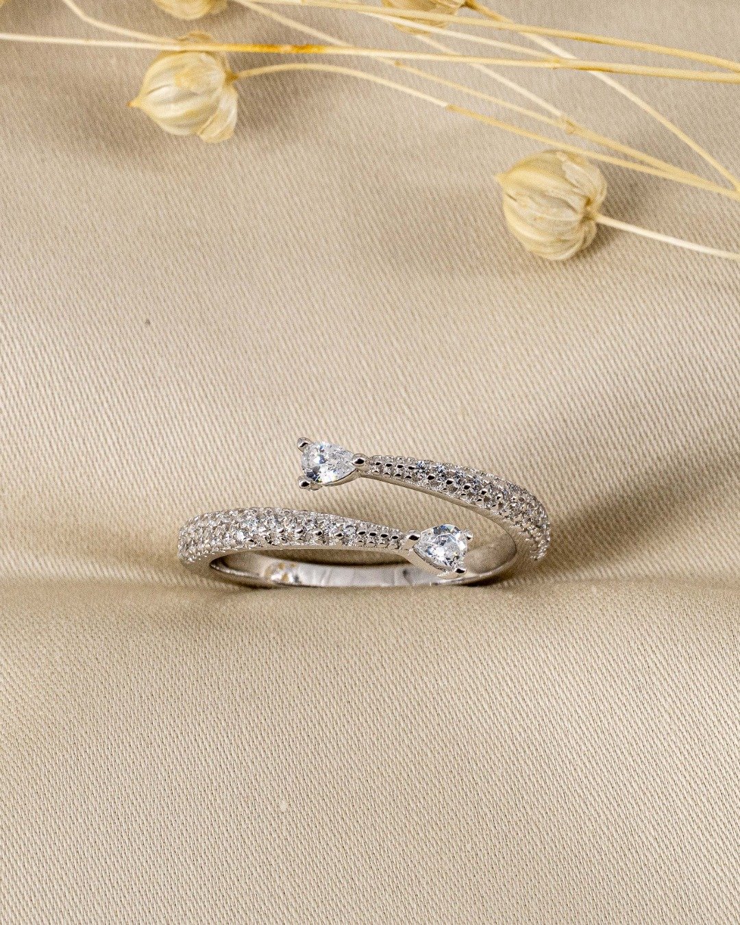 Twin Teardrop Spark Adjustable Ring – 925 Sterling Silver