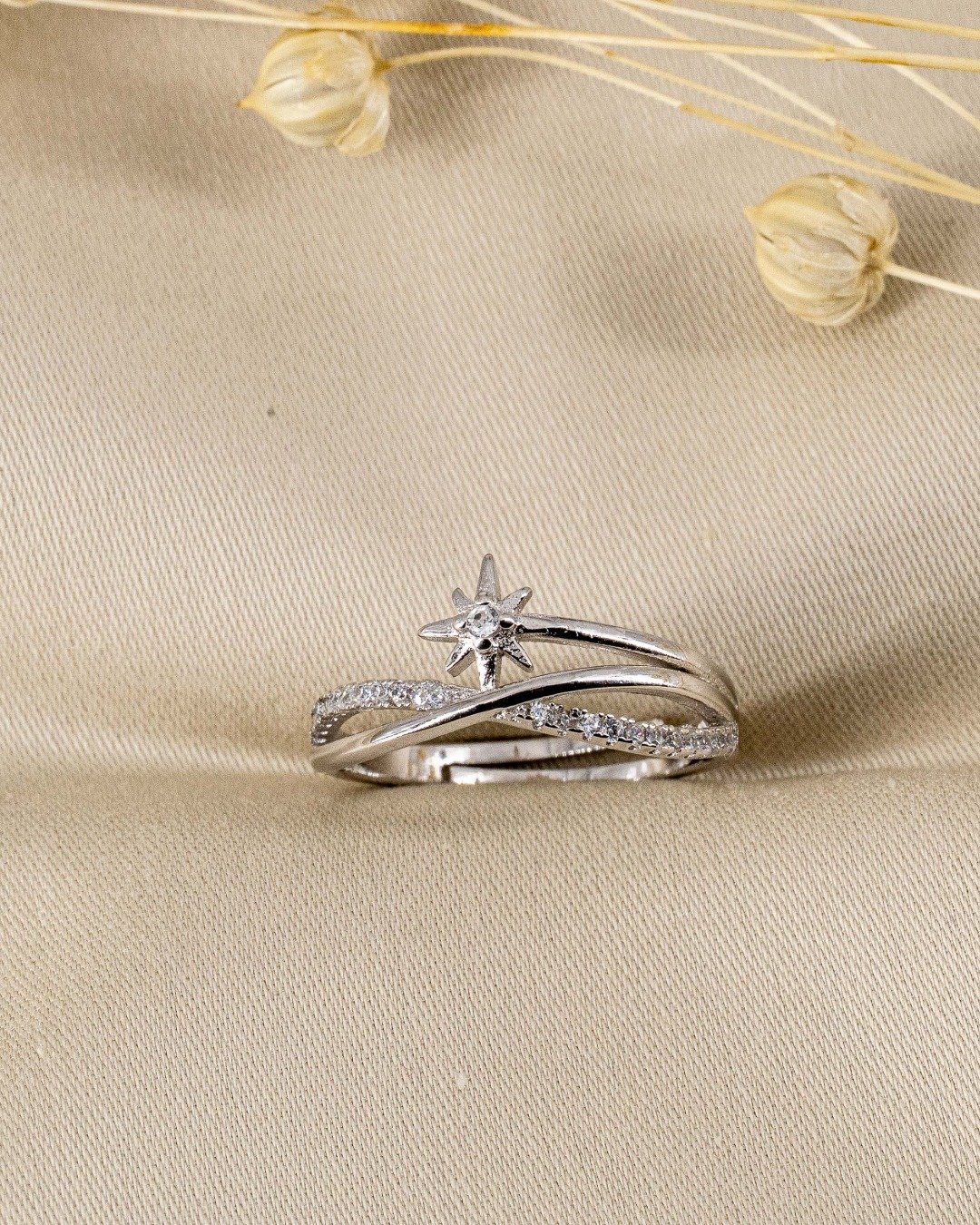 Celestial Spark Star Adjustable Ring – 925 Sterling Silver