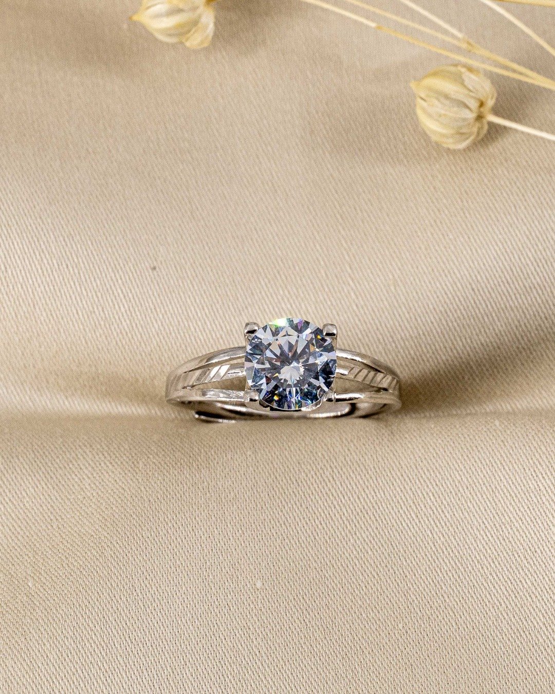 Classic Solitaire Elegance Adjustable Ring – 925 Sterling Silver