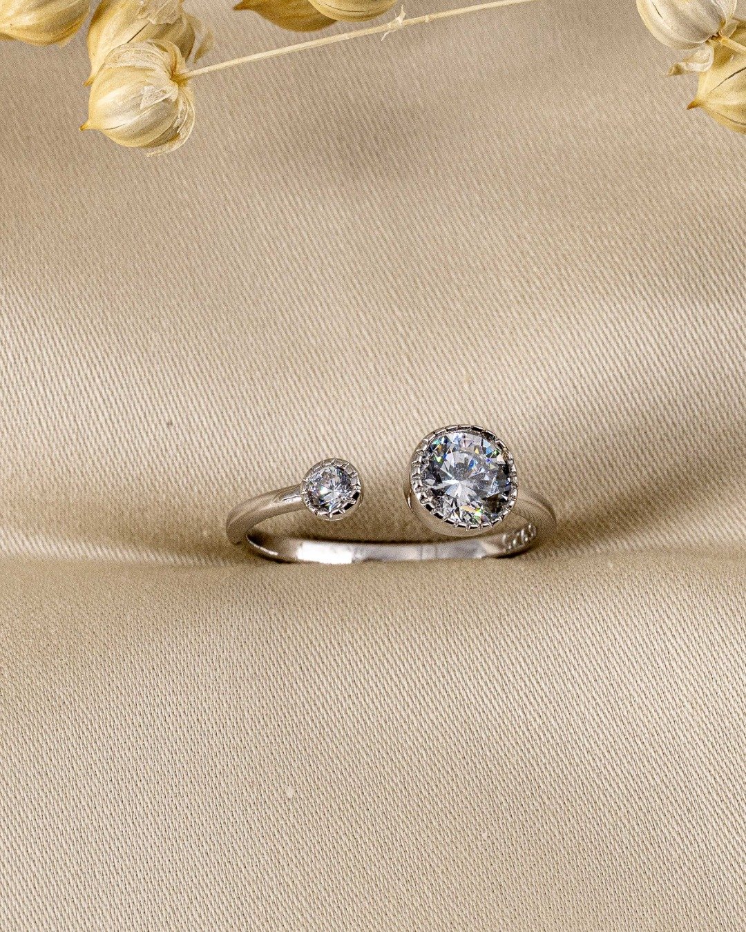 Dual Halo Spark Adjustable Ring – 925 Sterling Silver