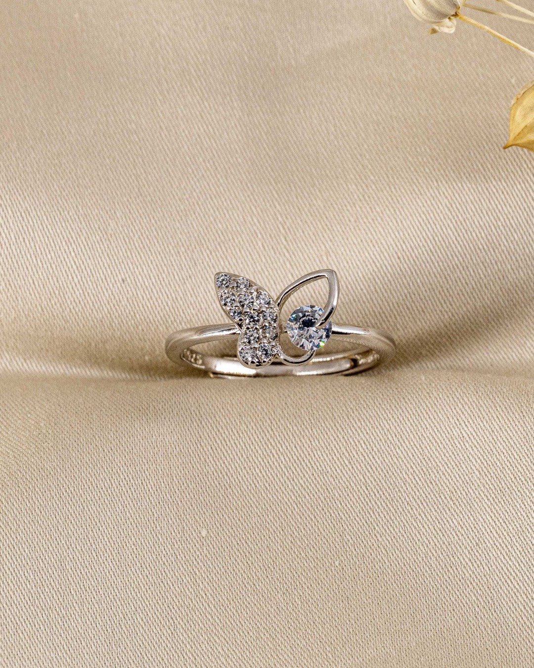 Sparkling Butterfly Orbit Adjustable Ring – 925 Sterling Silver