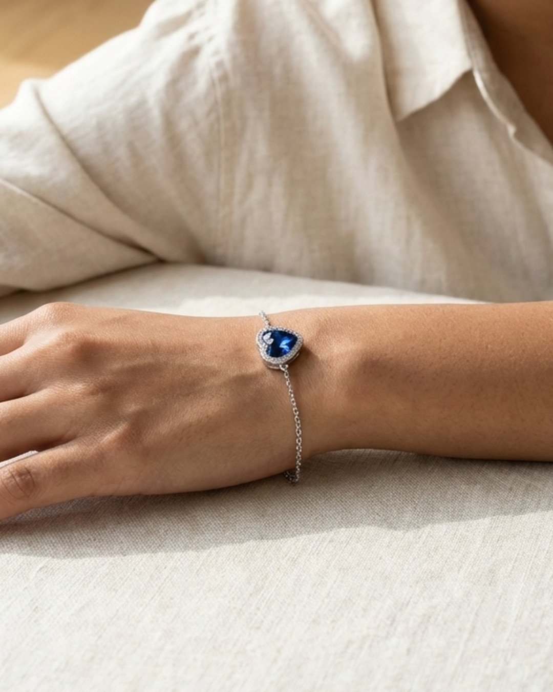 Blue Heart Halo Bracelet – 925 Sterling Silver — view 4