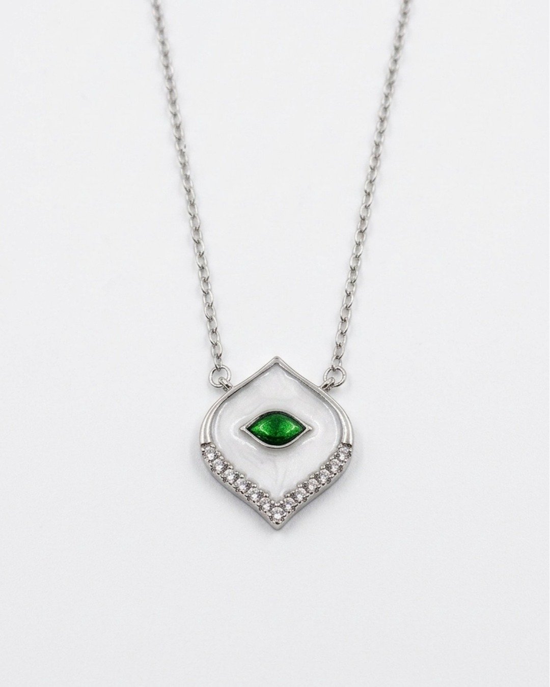 Emerald Eye Shield Pendant Necklace – 925 Sterling Silver