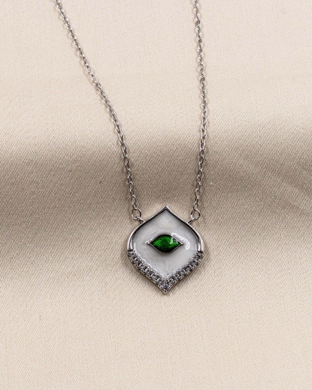 Emerald Eye Shield Pendant Necklace – 925 Sterling Silver — view 5
