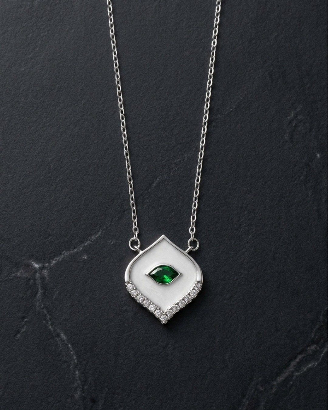 Emerald Eye Shield Pendant Necklace – 925 Sterling Silver — view 4