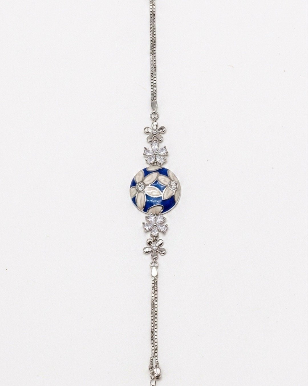 Blue Floral Enamel Charm Bracelet – 925 Sterling Silver — view 4