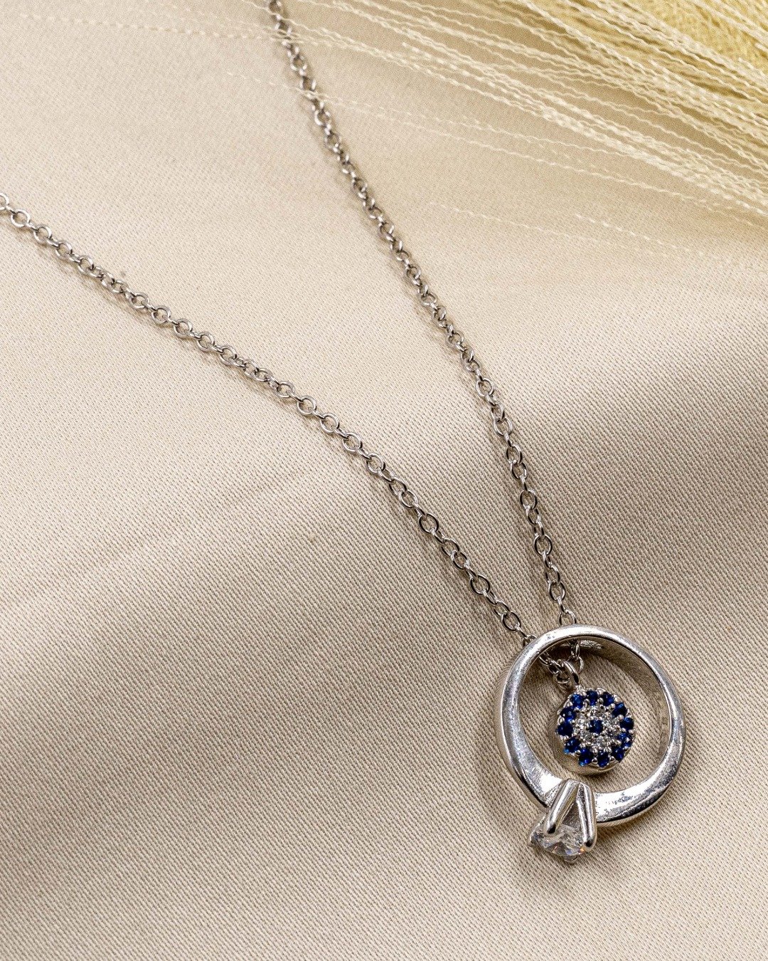 Evil Eye Circle Charm Pendant Necklace Set – 925 Sterling Silver — view 4