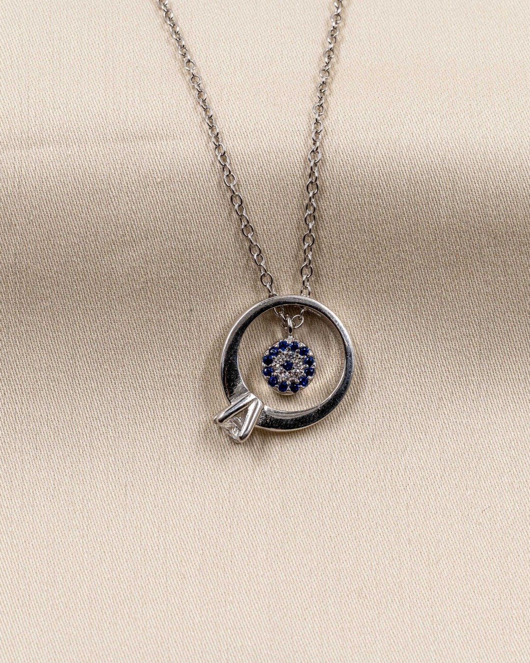 Evil Eye Circle Charm Pendant Necklace Set – 925 Sterling Silver — view 5