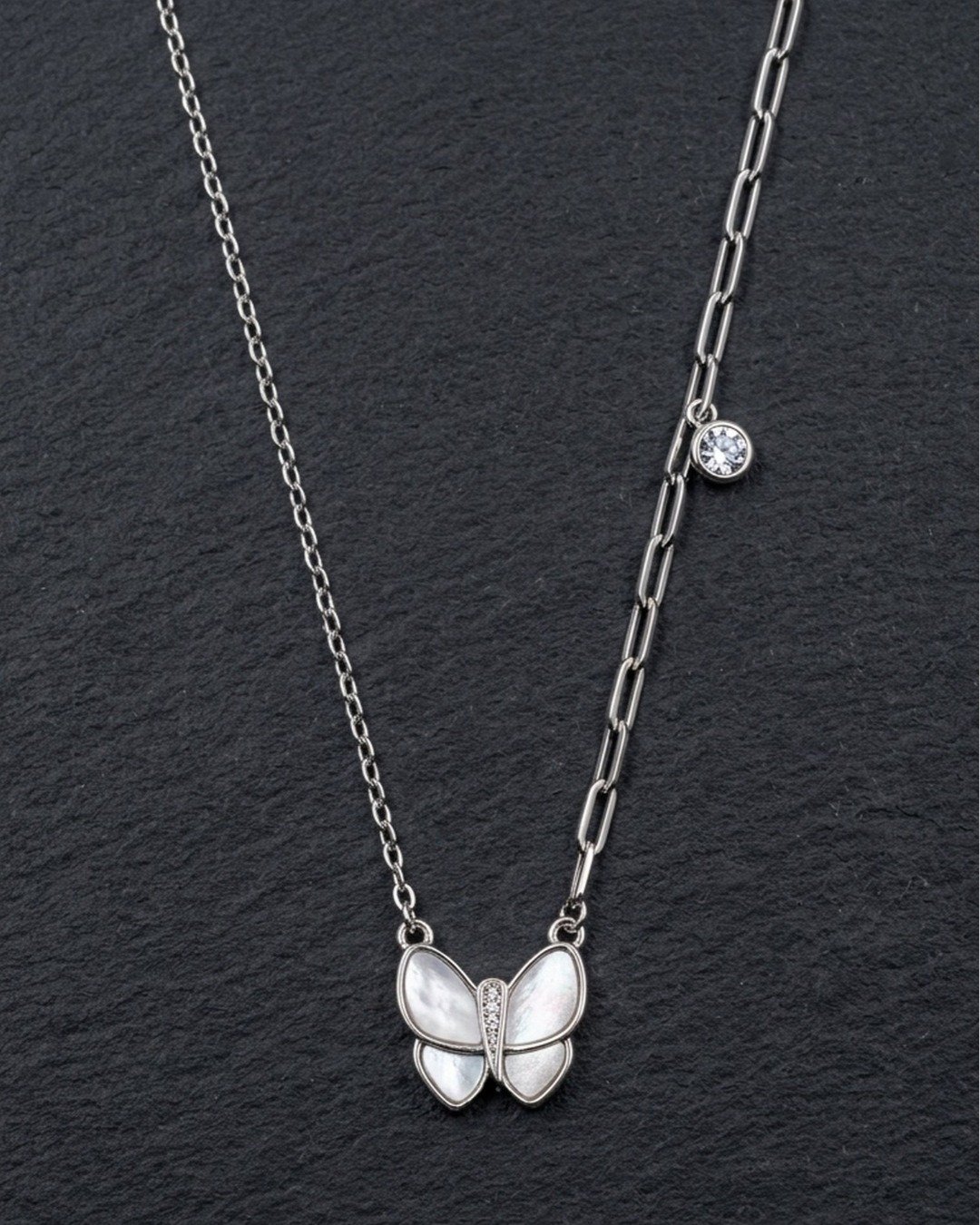 Asymmetrical Butterfly Link Necklace – 925 Sterling Silver — view 4