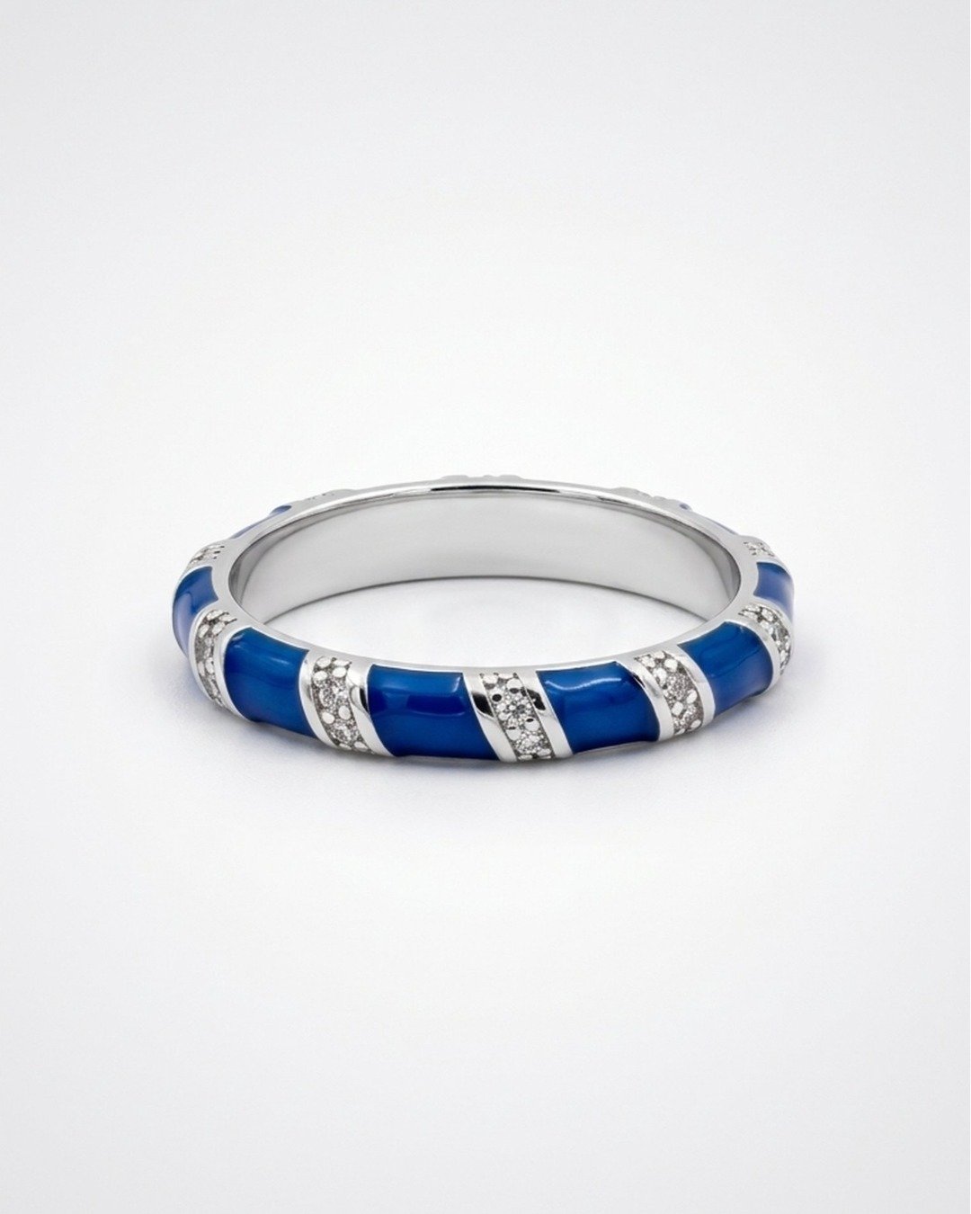 Royal Blue Enamel Band Rings -  925 Sterling Silver — view 4