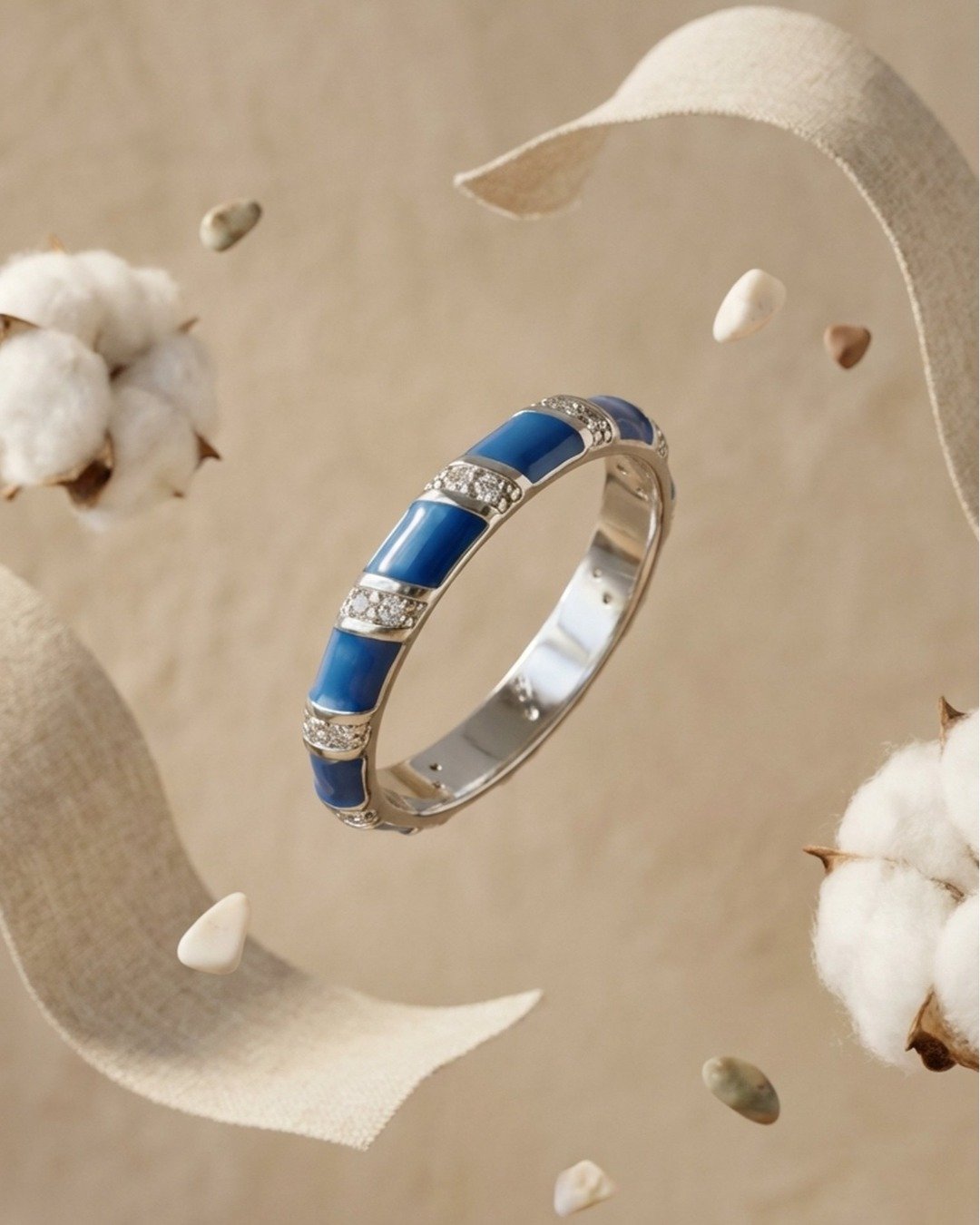 Royal Blue Enamel Band Rings -  925 Sterling Silver — view 5