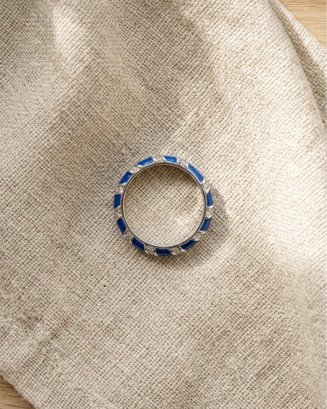 Royal Blue Enamel Band Rings -  925 Sterling Silver