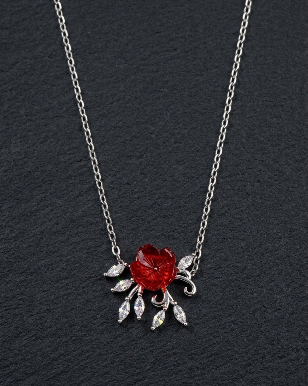 Ruby Blossom Floral Pendant Necklace Set – 925 Sterling Silver — view 4