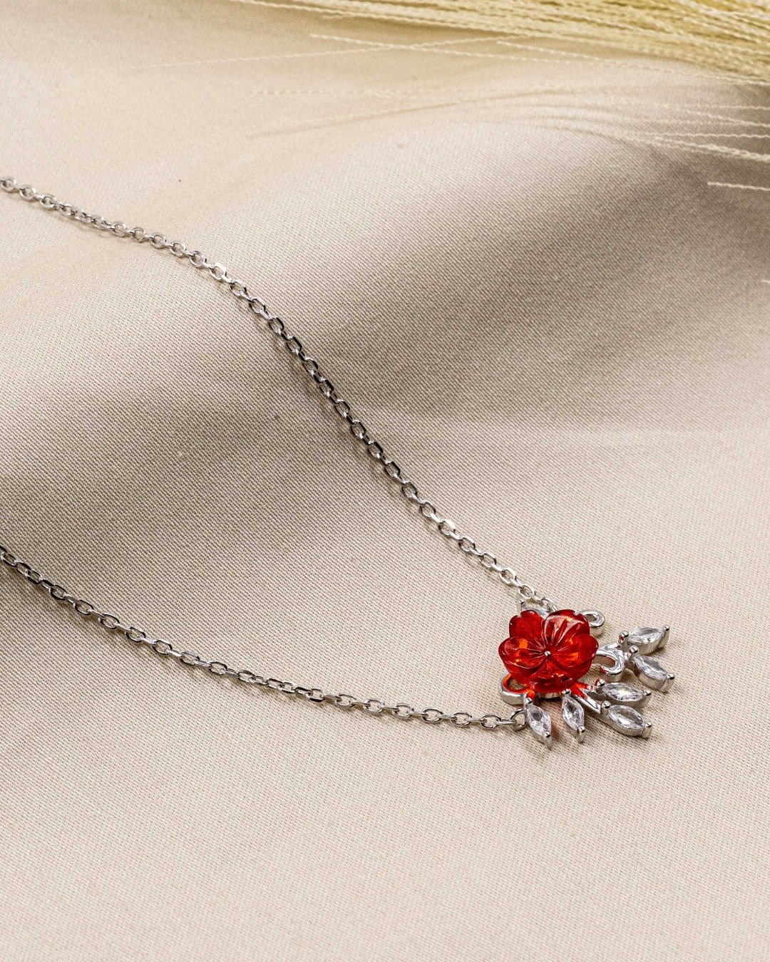 Ruby Blossom Floral Pendant Necklace Set – 925 Sterling Silver — view 4