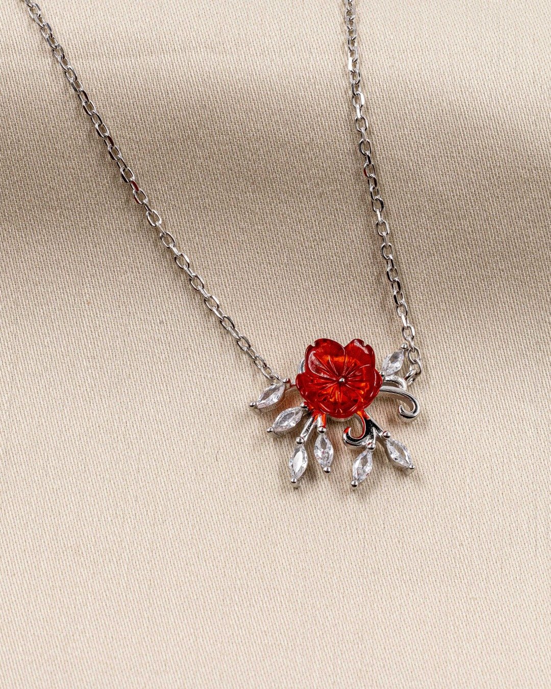 Ruby Blossom Floral Pendant Necklace Set – 925 Sterling Silver — view 5