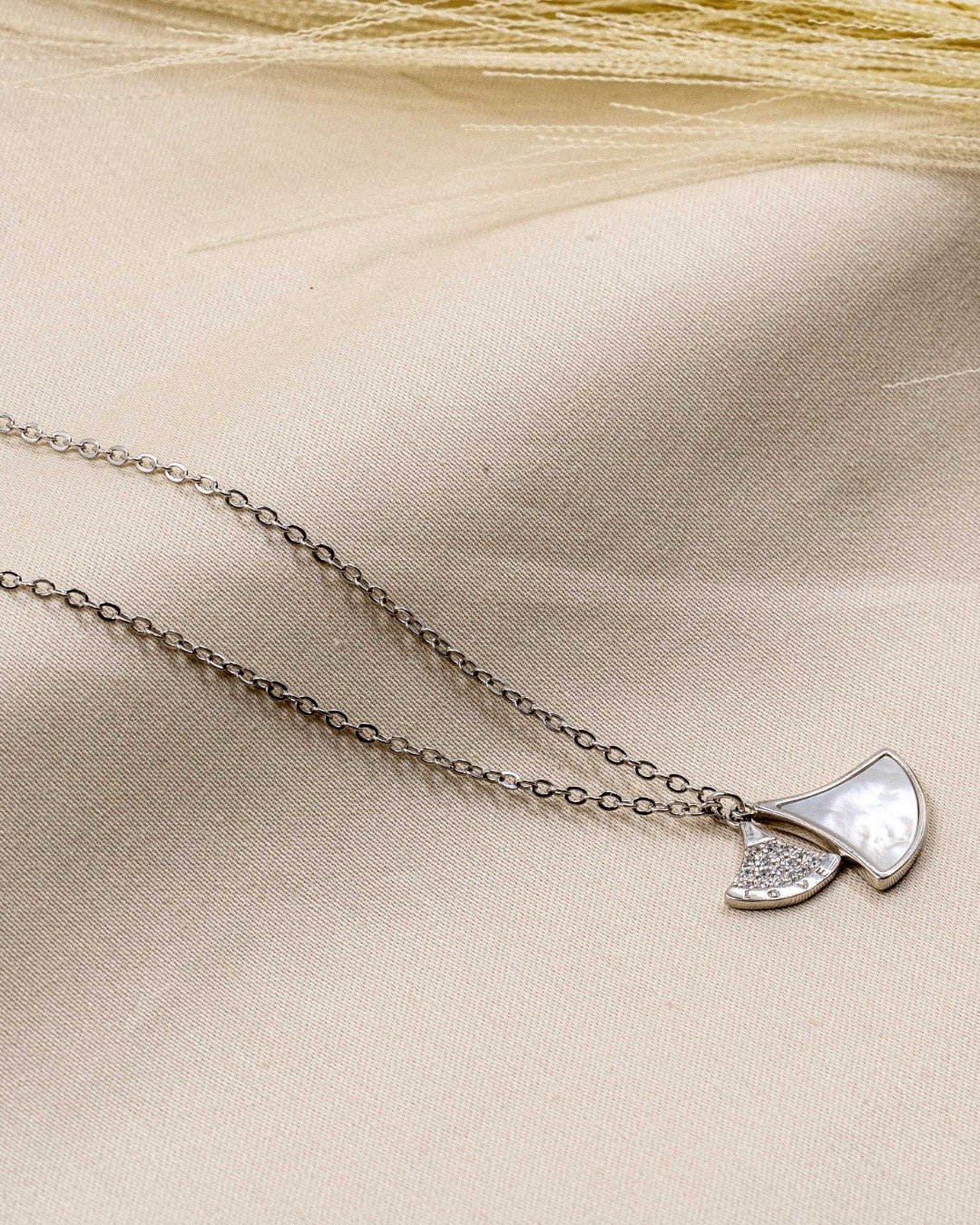 Dual Fan Charm Pendant Necklace Set – 925 Sterling Silver — view 4