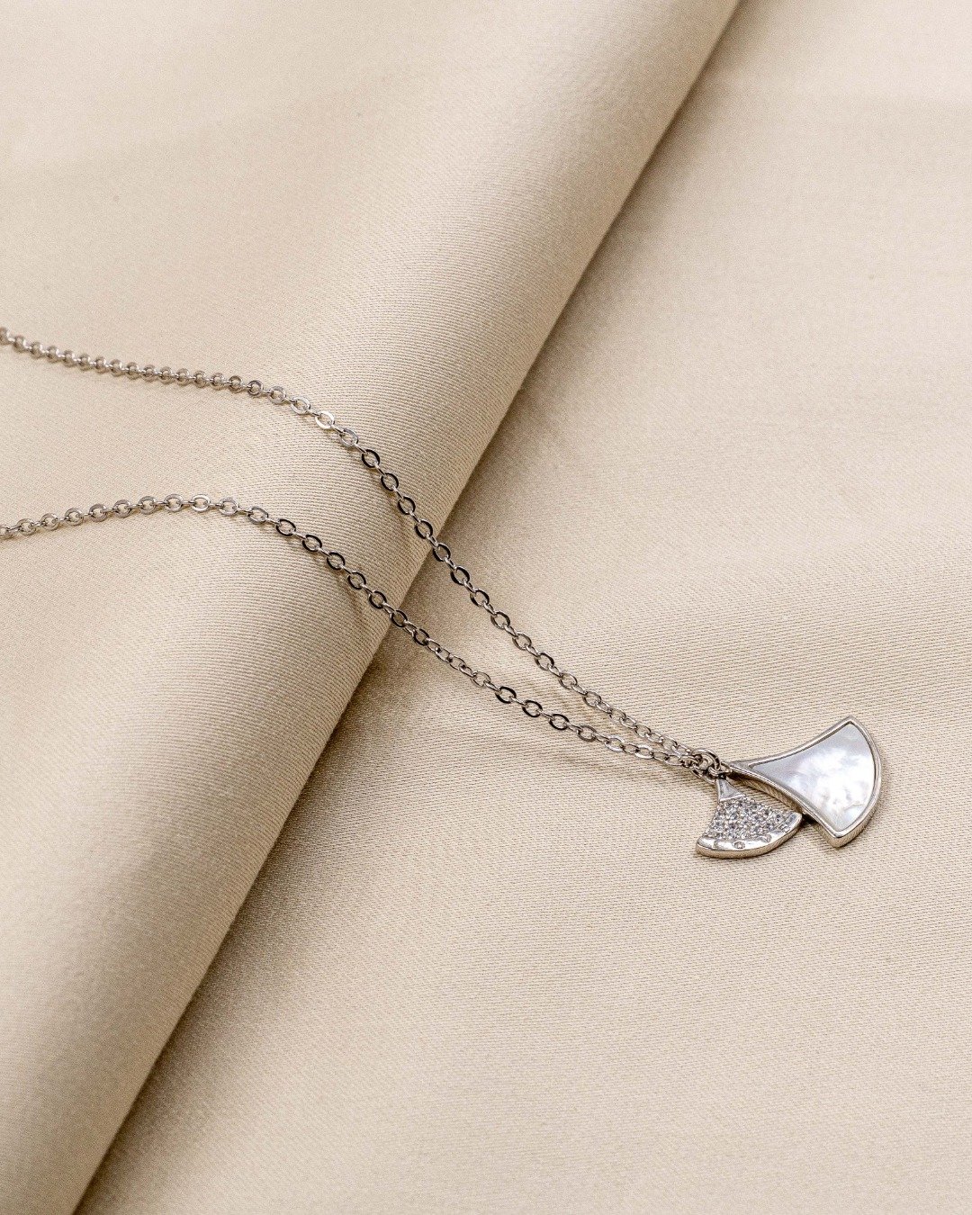 Dual Fan Charm Pendant Necklace Set – 925 Sterling Silver