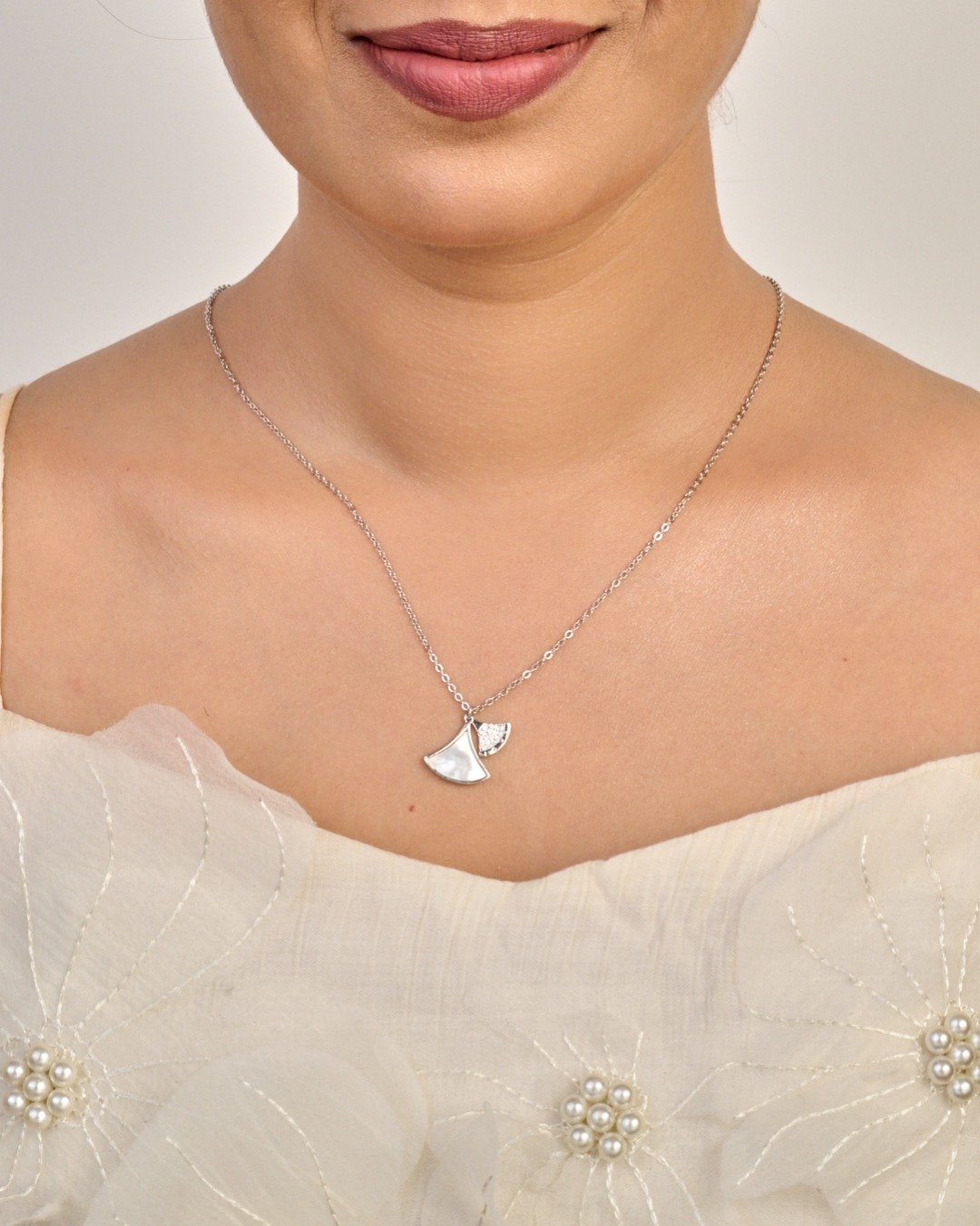 Dual Fan Charm Pendant Necklace Set – 925 Sterling Silver — view 3