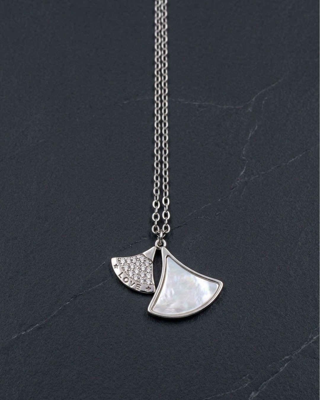 Dual Fan Charm Pendant Necklace Set – 925 Sterling Silver — view 4