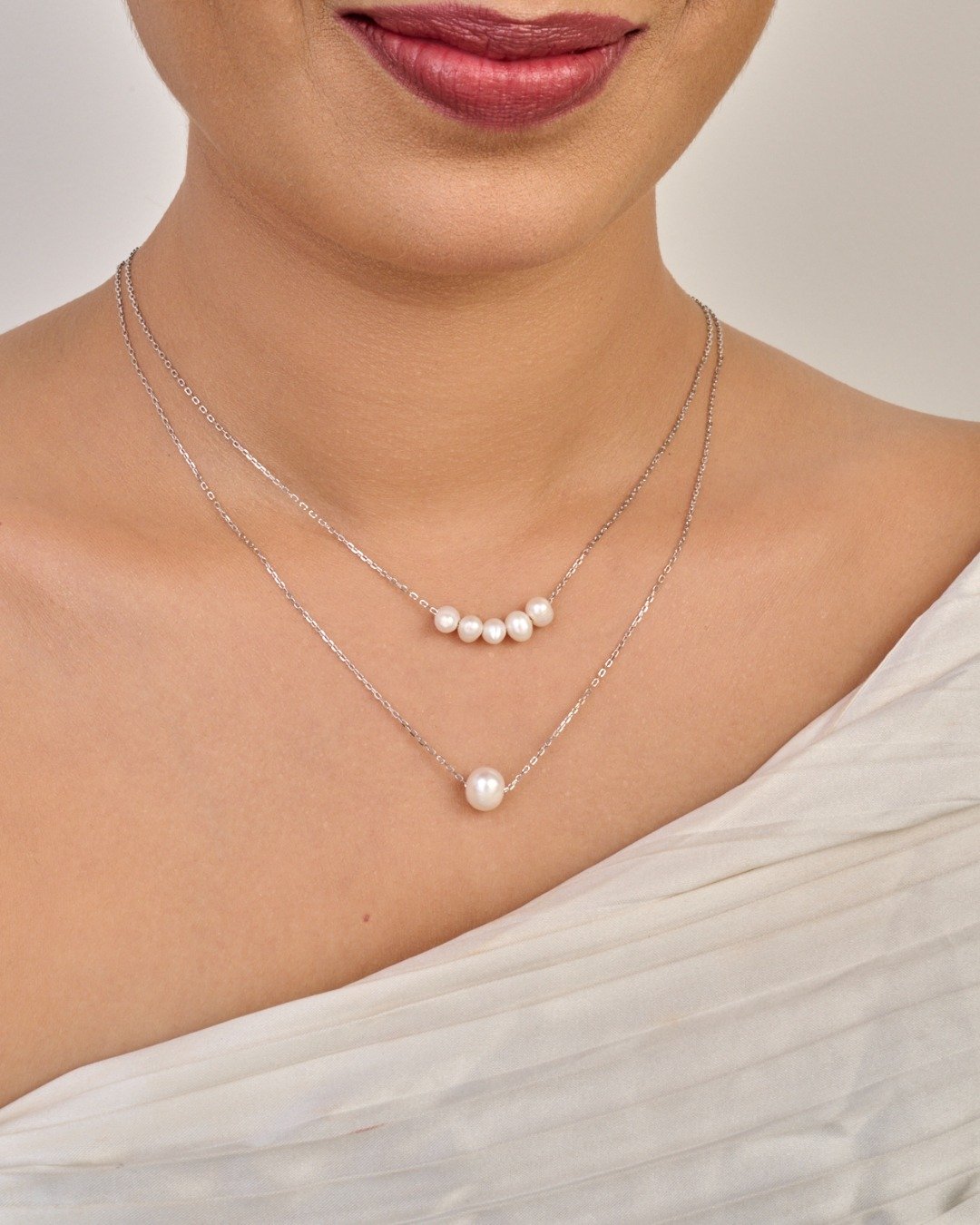 Pearl Drop Layer Necklace – 925 Sterling Silver — view 2