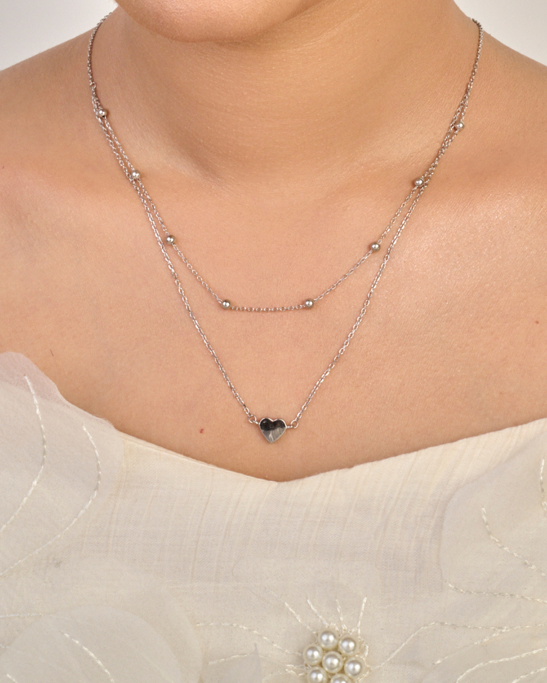 Minimal Heart Double Layer Necklace – 925 Sterling Silver — view 3