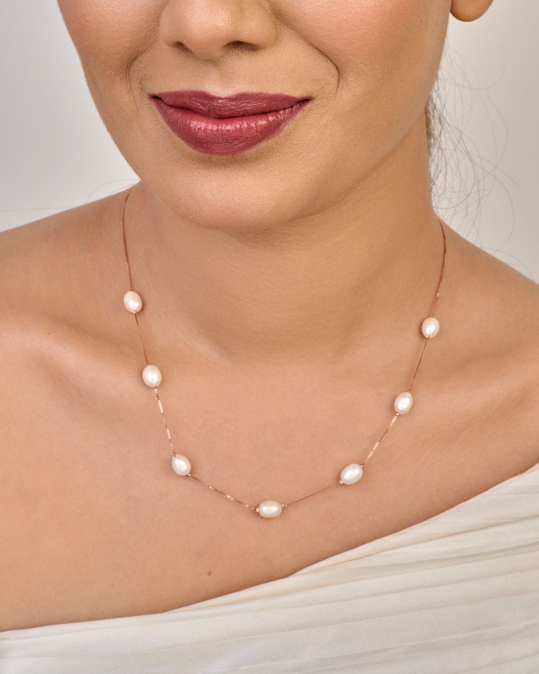 Oval Pearls Station Necklace – 925 Sterling Silver — view 2