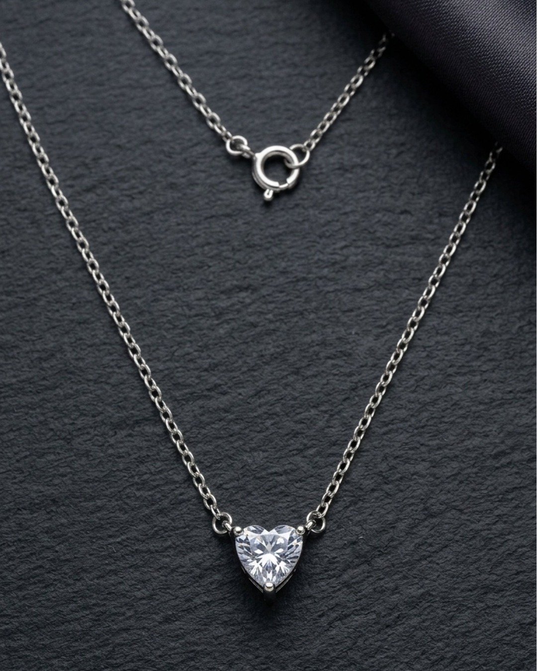 Classic Heart Solitaire Pendant Necklace Set – 925 Sterling Silver — view 4