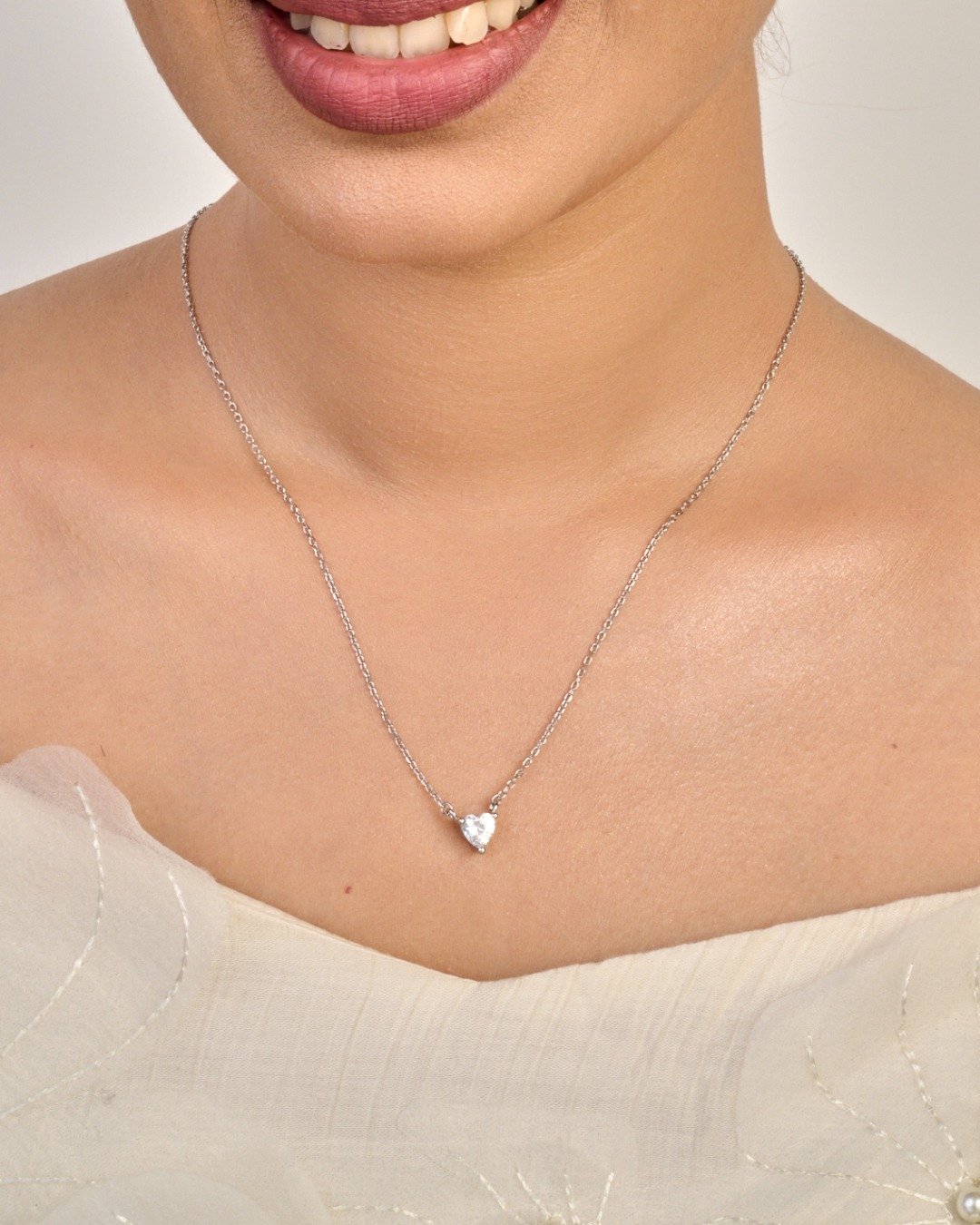 Classic Heart Solitaire Pendant Necklace Set – 925 Sterling Silver — view 3