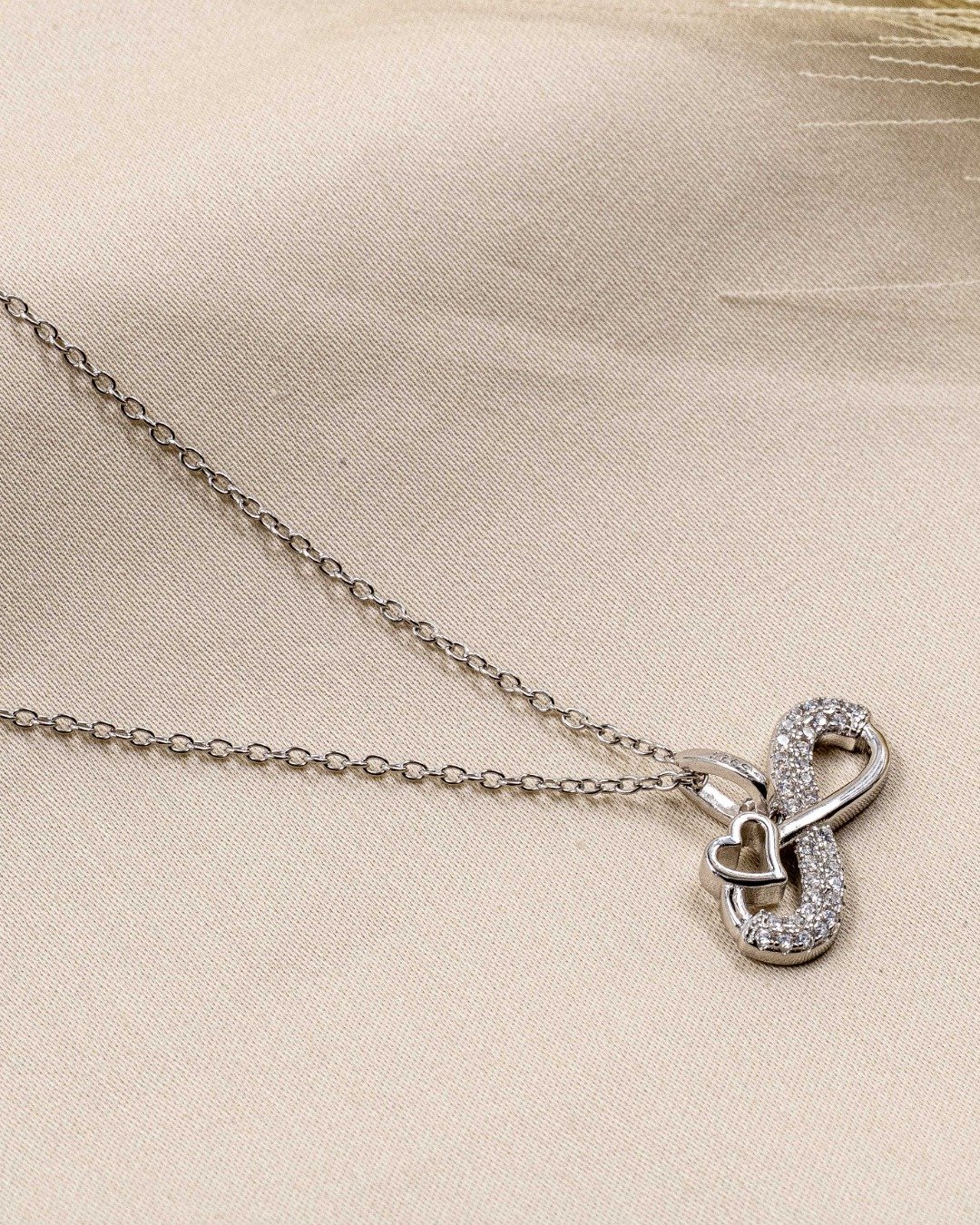 Infinity Heart Sparkle Pendant Necklace Set – 925 Sterling Silver — view 4