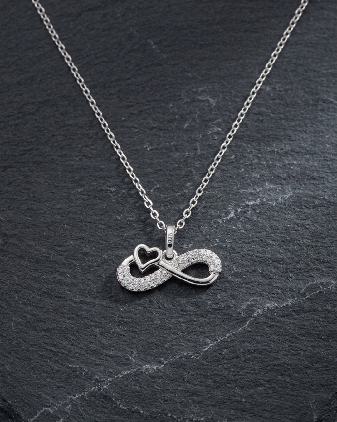 Infinity Heart Sparkle Pendant Necklace Set – 925 Sterling Silver — view 5