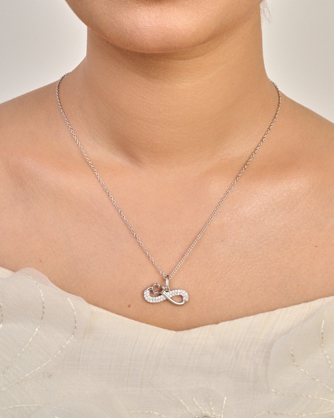 Infinity Heart Sparkle Pendant Necklace Set – 925 Sterling Silver — view 3