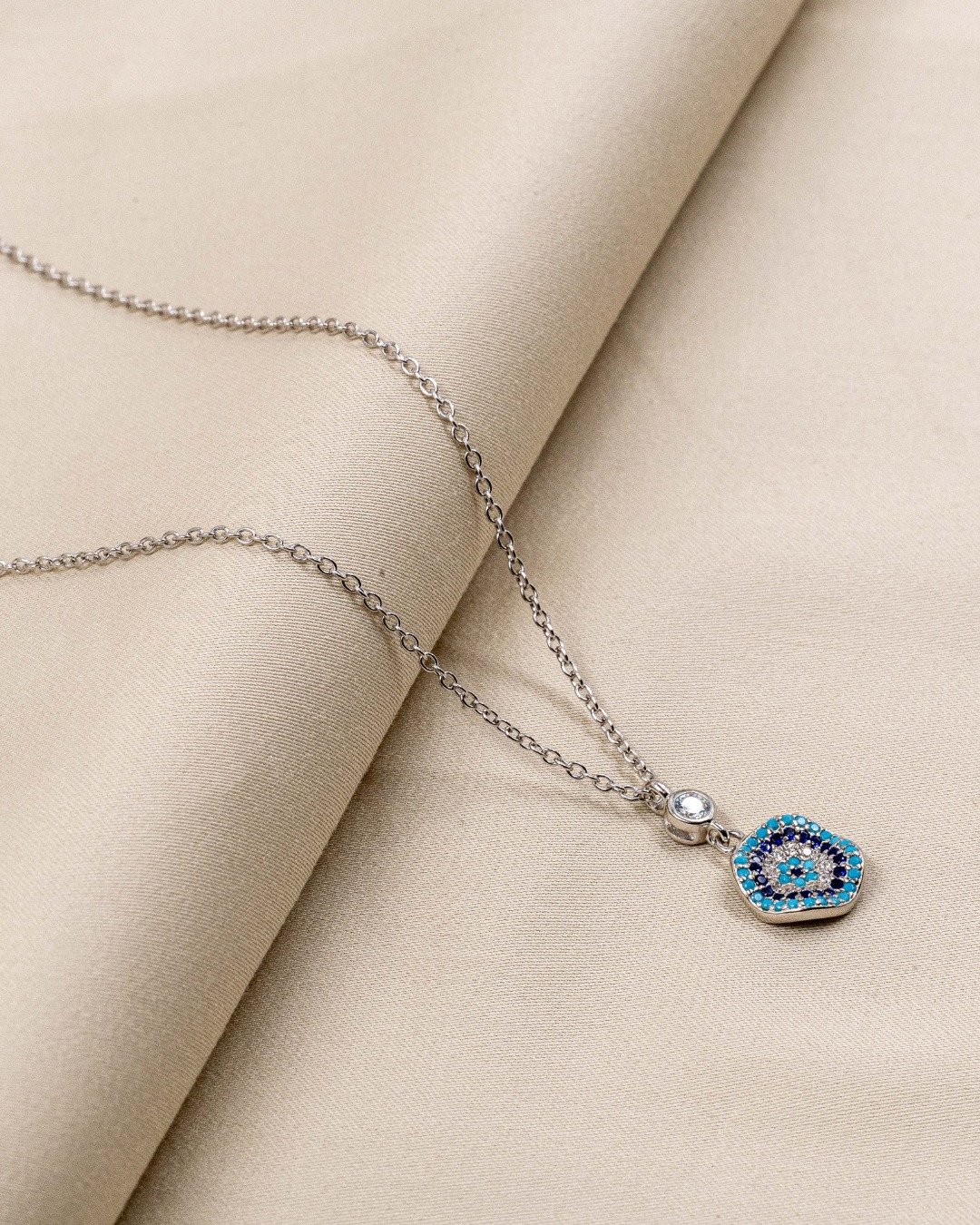 Blue Evil Eye Drop Pendant Necklace – 925 Sterling Silver