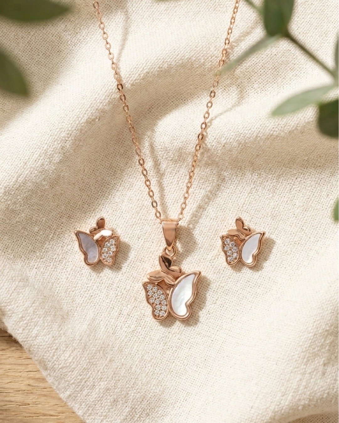 Rose Gold Butterfly Pearl Pendant Set – 925 Sterling Silver — view 3