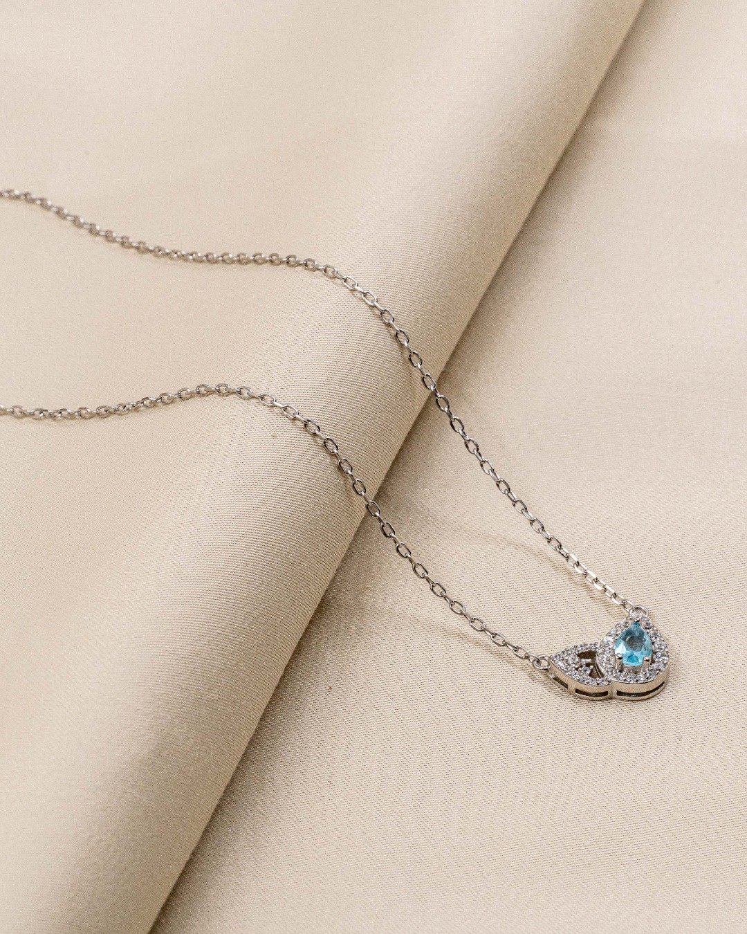 Aqua Teardrop Infinity Pendant Necklace – 925 Sterling Silver