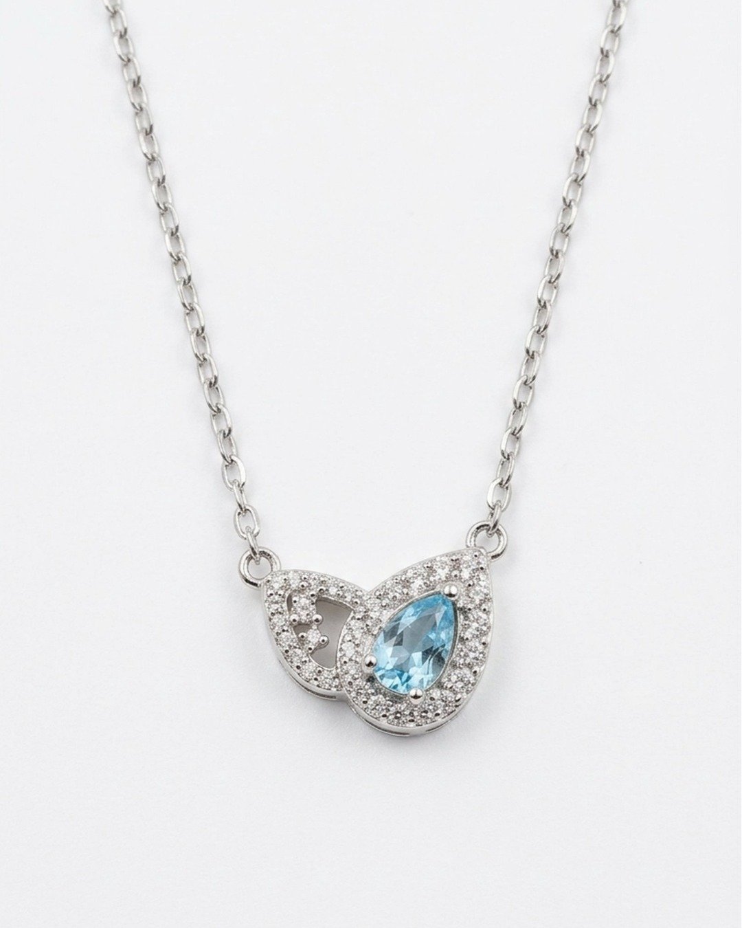 Aqua Teardrop Infinity Pendant Necklace – 925 Sterling Silver