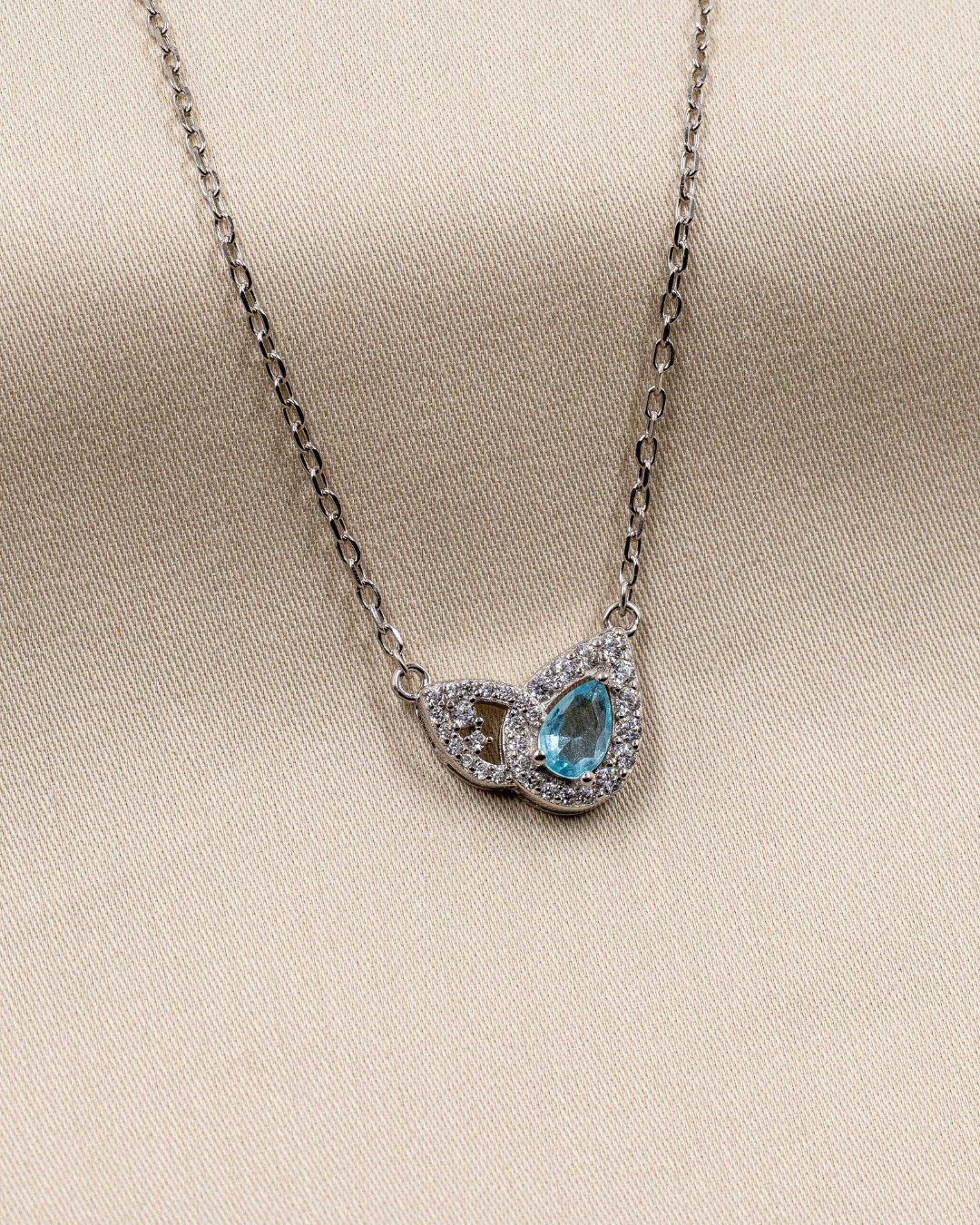 Aqua Teardrop Infinity Pendant Necklace – 925 Sterling Silver — view 4