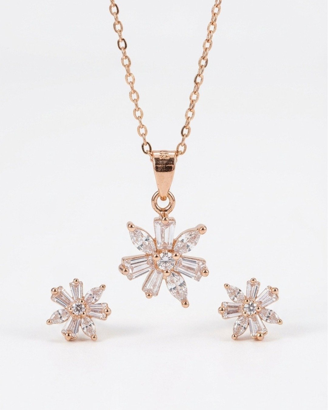 Rose Gold Radiant Flower Pendant Set – 925 Sterling Silver — view 5