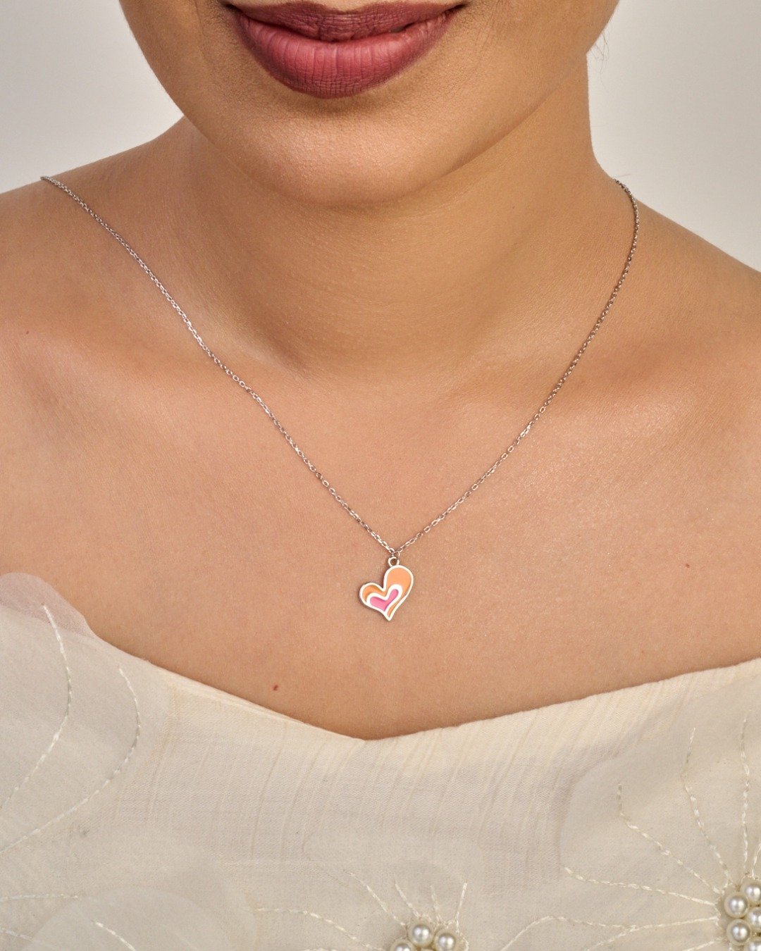 Dual Tone Heart Charm Necklace Set – 925 Sterling Silver — view 3