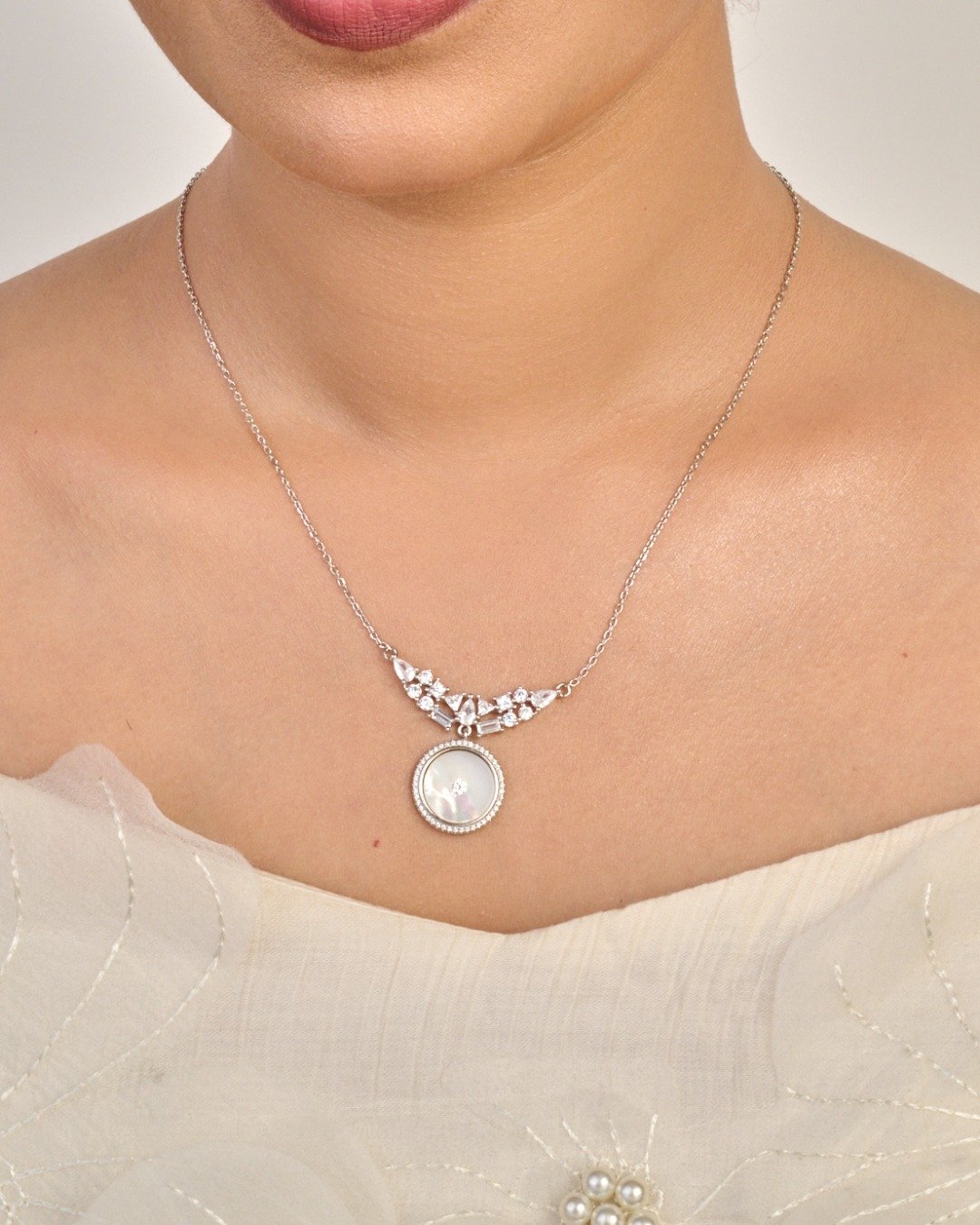 Royal Crystal Disc Statement Necklace – 925 Sterling Silver — view 3