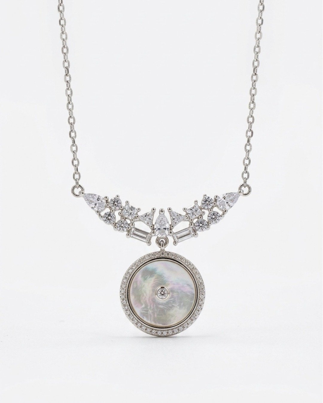 Royal Crystal Disc Statement Necklace – 925 Sterling Silver